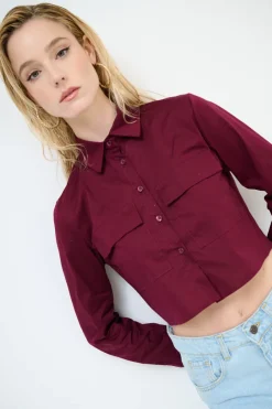 Hot KIKISIX CAMICIA CROP TASCHE VINO