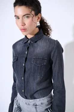 Discount KIKISIX CAMICIA DENIM CON TASCHE NERO