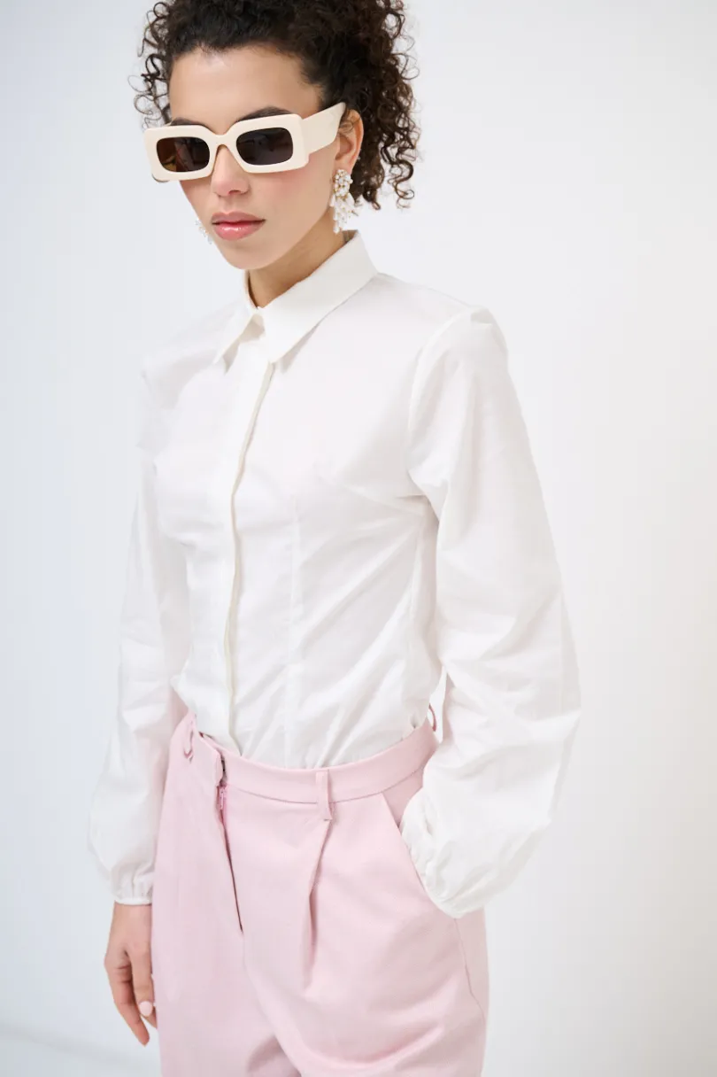 Hot KIKISIX CAMICIA MANICA AMPIA BIANCO