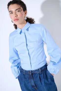 Outlet KIKISIX CAMICIA MANICA AMPIA CELESTE