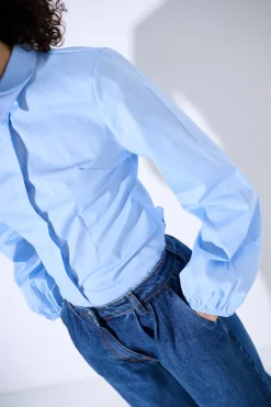 Outlet KIKISIX CAMICIA MANICA AMPIA CELESTE