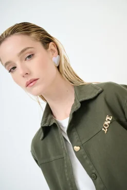 Fashion KIKISIX CAMICIA MILITARY CON STAMPA DIETRO E BOTTONI GIOIELLO VERDE MILI