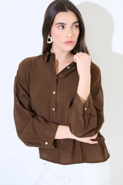Fashion KIKISIX CAMICIA OVER CON PIEGHE DIETRO COFFEE