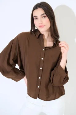 Fashion KIKISIX CAMICIA OVER CON PIEGHE DIETRO COFFEE