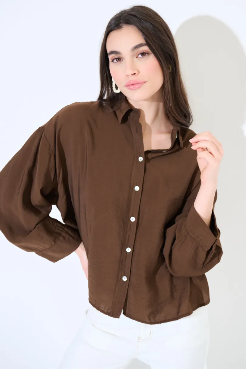 Fashion KIKISIX CAMICIA OVER CON PIEGHE DIETRO COFFEE