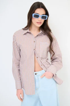 New KIKISIX CAMICIA OVER CON TASCA RIGA MORO