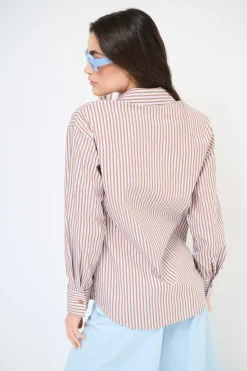 New KIKISIX CAMICIA OVER CON TASCA RIGA MORO