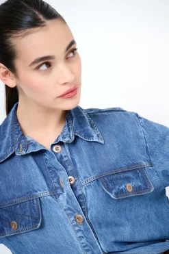 Sale KIKISIX CAMICIA OVER CON TASCHE+ SPILLA TASCA JEANS