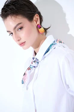 Clearance KIKISIX CAMICIA OVER COTONE CON FOULARD BIANCO