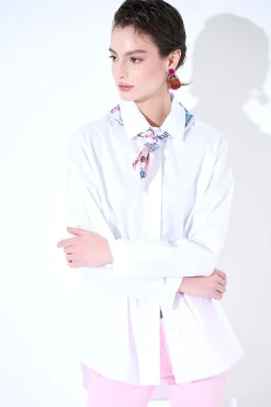 Clearance KIKISIX CAMICIA OVER COTONE CON FOULARD BIANCO