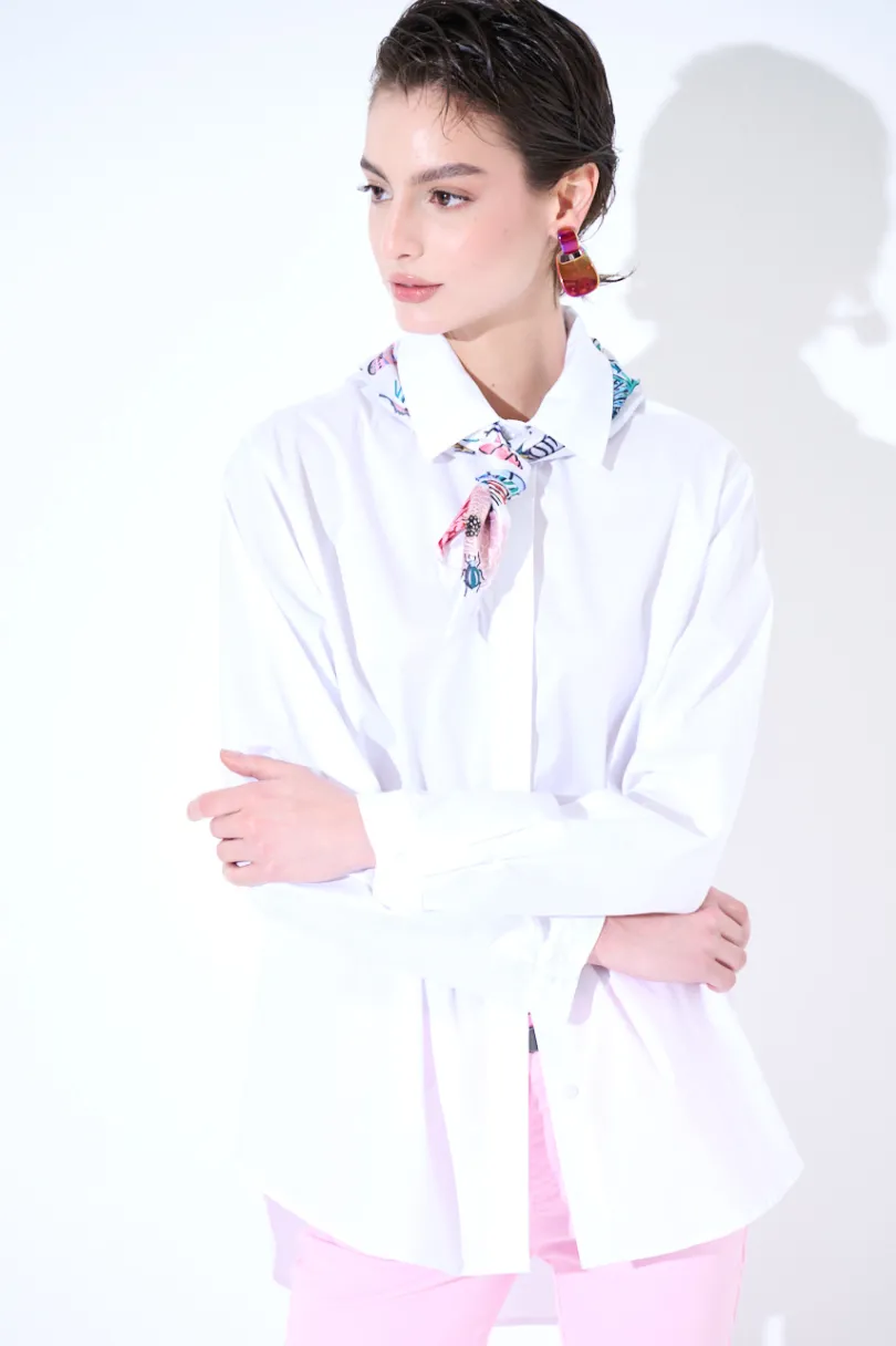 Clearance KIKISIX CAMICIA OVER COTONE CON FOULARD BIANCO