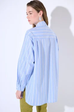 Clearance KIKISIX CAMICIA OVER COTONE RIGA CELESTE