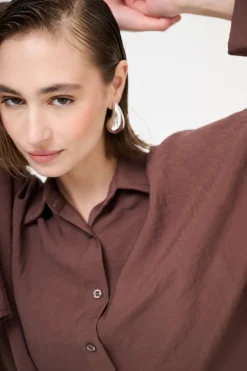 Discount KIKISIX CAMICIA OVER MANTELLA MORO