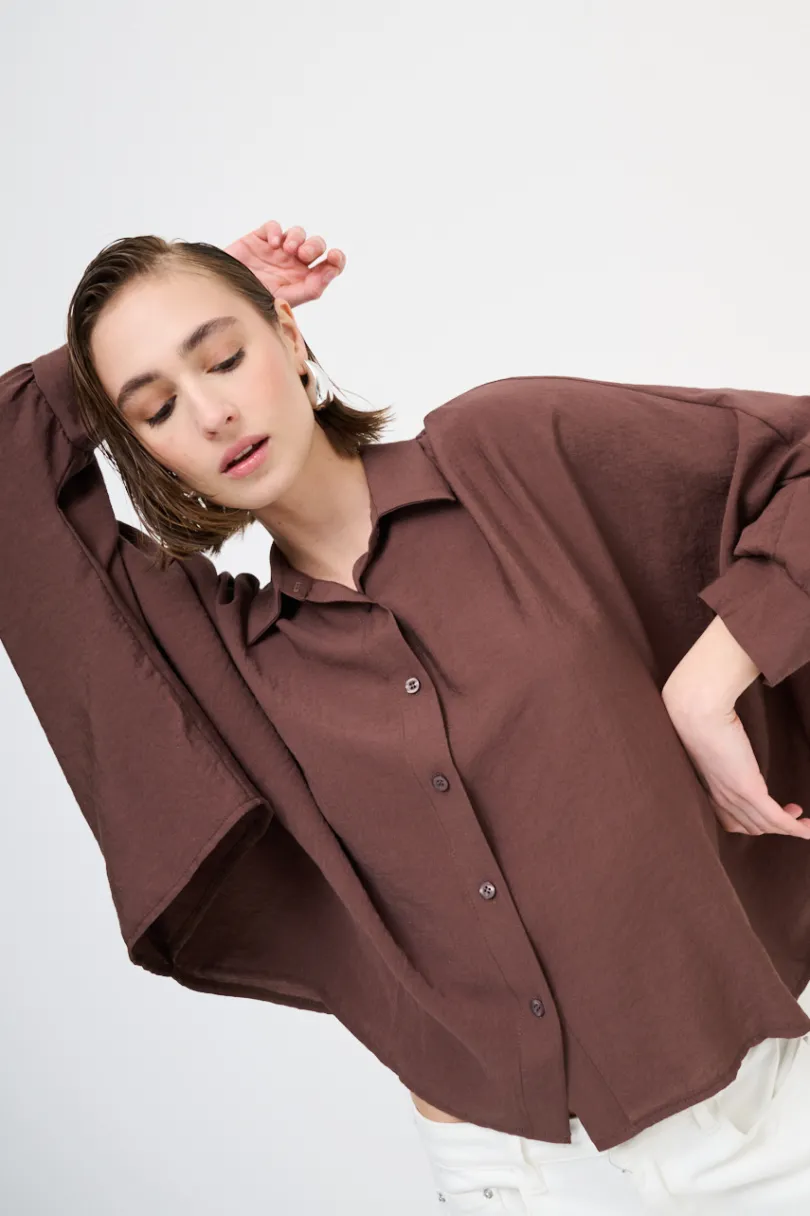 Discount KIKISIX CAMICIA OVER MANTELLA MORO