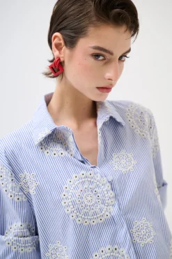 New KIKISIX CAMICIA OVER RIGA E S.GALLO CELESTE