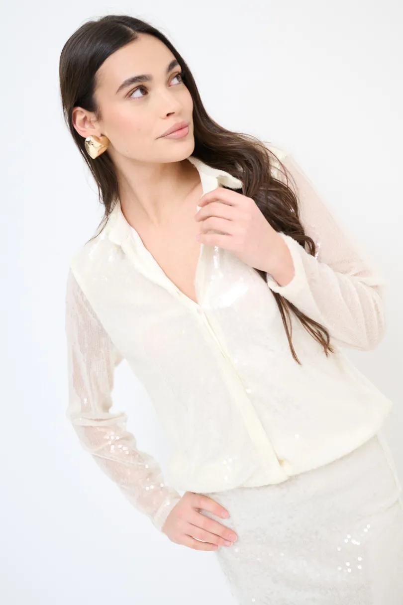 Best KIKISIX CAMICIA PAILLETTES PANNA