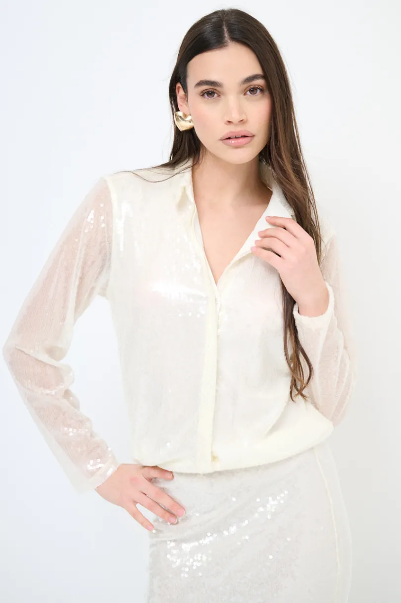 Best KIKISIX CAMICIA PAILLETTES PANNA