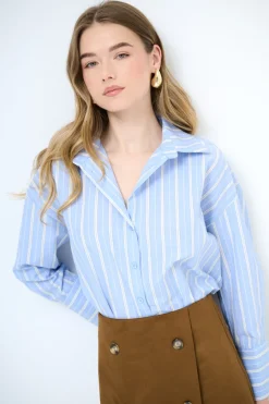 Fashion KIKISIX CAMICIA REGULAR COTONE RIGA CELESTE