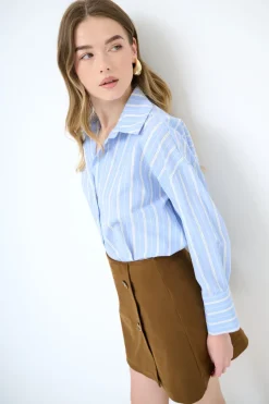 Fashion KIKISIX CAMICIA REGULAR COTONE RIGA CELESTE