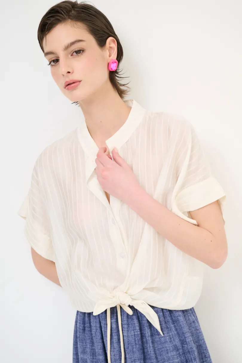 Discount KIKISIX CAMICIA VOILE CON NODO RIGA PANNA