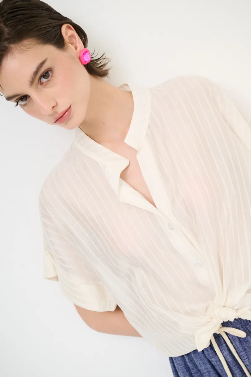 Discount KIKISIX CAMICIA VOILE CON NODO RIGA PANNA