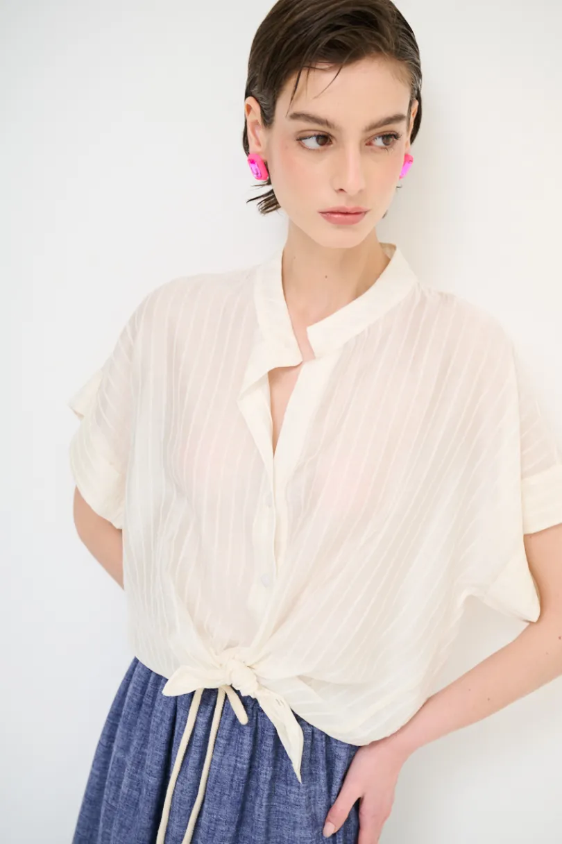 Discount KIKISIX CAMICIA VOILE CON NODO RIGA PANNA