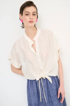 Discount KIKISIX CAMICIA VOILE CON NODO RIGA PANNA