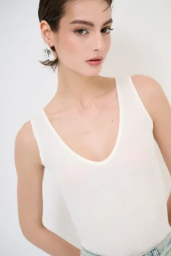 Fashion KIKISIX CANOTTA BASICO SETA A COSTE PANNA