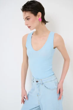 Outlet KIKISIX CANOTTA BASICO SETA A COSTE CELESTE