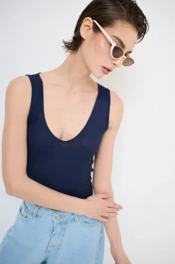 Best KIKISIX CANOTTA BASICO SETA A COSTE BLU