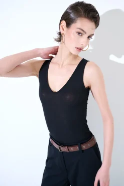 Hot KIKISIX CANOTTA BASICO SETA A COSTE NERO