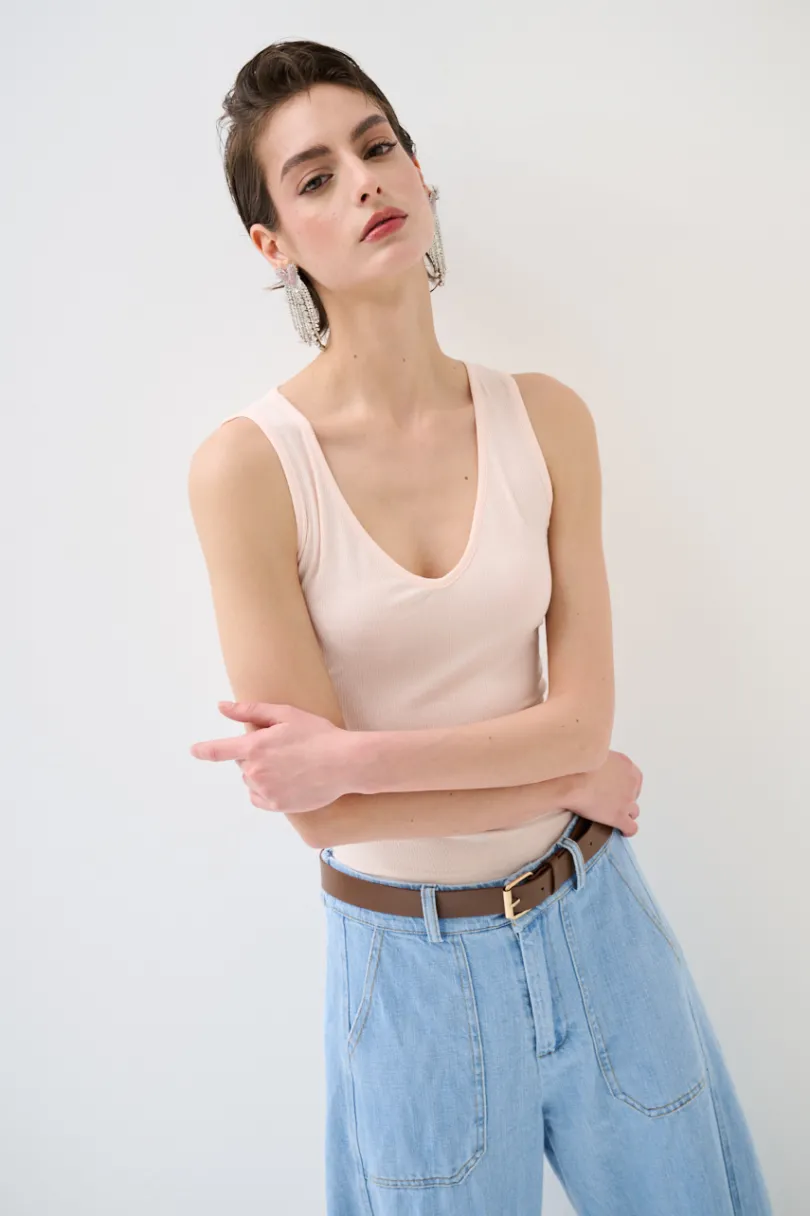 Discount KIKISIX CANOTTA BASICO SETA A COSTE ROSA