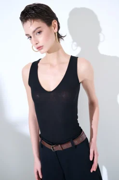 Hot KIKISIX CANOTTA BASICO SETA A COSTE NERO