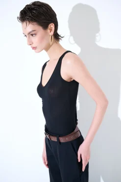 Hot KIKISIX CANOTTA BASICO SETA A COSTE NERO