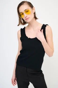 Clearance KIKISIX CANOTTA MAGLIA CON ROUCHES NERO