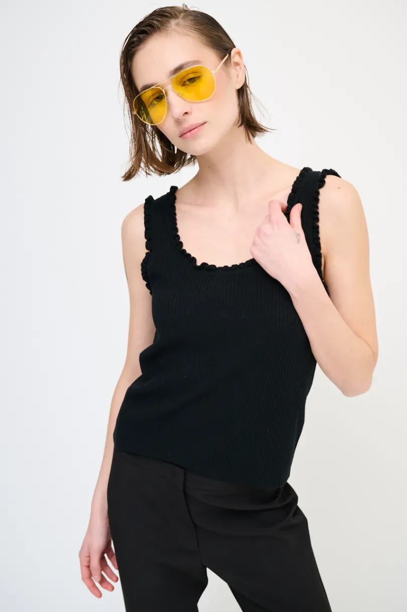 Clearance KIKISIX CANOTTA MAGLIA CON ROUCHES NERO