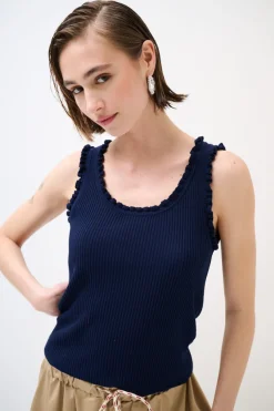 Clearance KIKISIX CANOTTA MAGLIA CON ROUCHES BLU