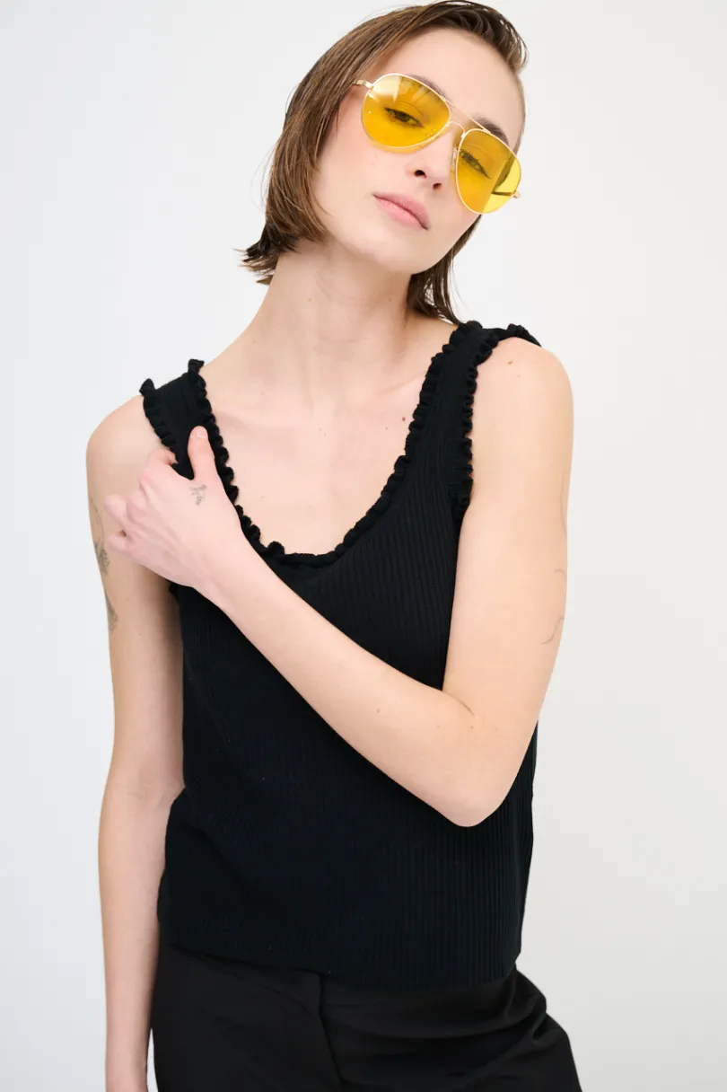 Clearance KIKISIX CANOTTA MAGLIA CON ROUCHES NERO