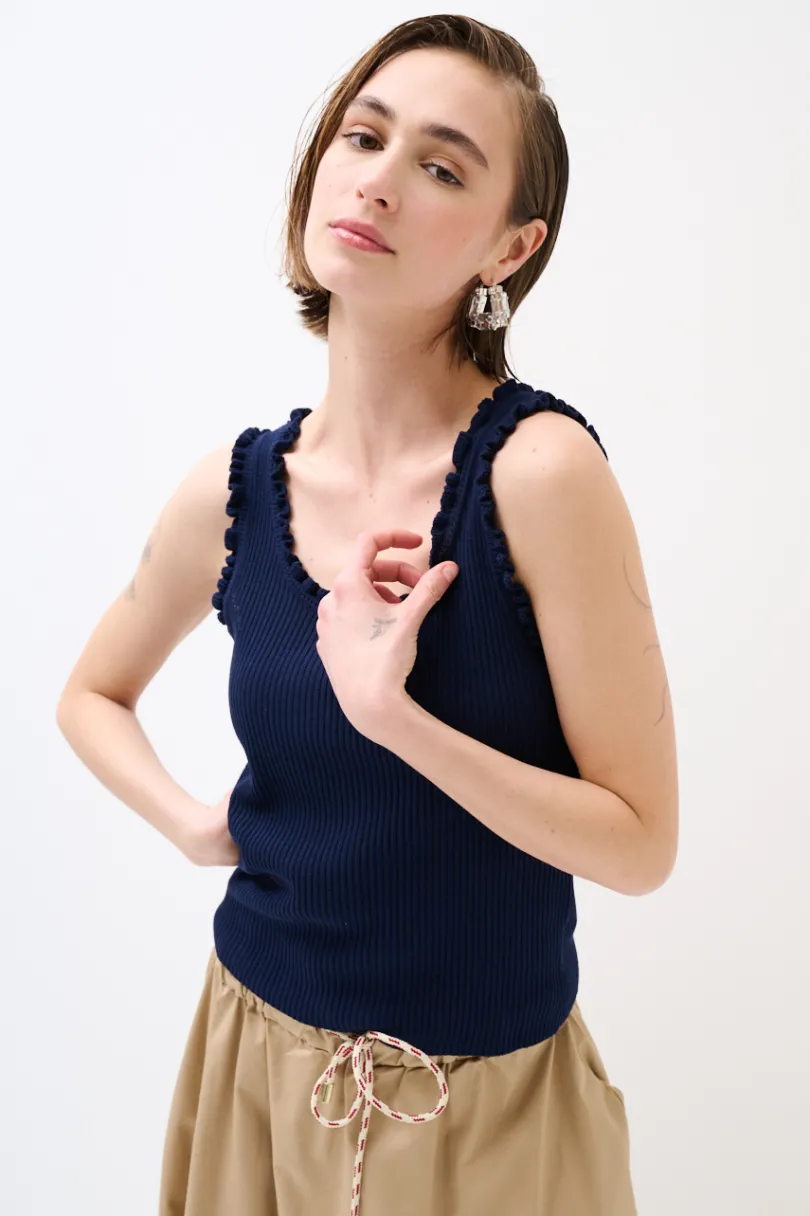 Clearance KIKISIX CANOTTA MAGLIA CON ROUCHES BLU