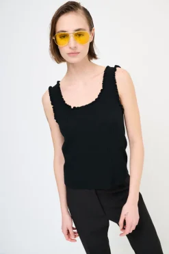 Clearance KIKISIX CANOTTA MAGLIA CON ROUCHES NERO