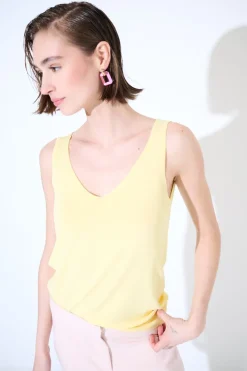 Outlet KIKISIX CANOTTA MAGLIA SPALLINI SOTTILI GIALLO