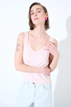 Outlet KIKISIX CANOTTA MAGLIA SPALLINI SOTTILI ROSA