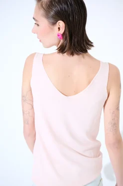 Outlet KIKISIX CANOTTA MAGLIA SPALLINI SOTTILI ROSA