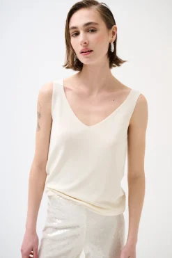 Clearance KIKISIX CANOTTA MAGLIA SPALLINI SOTTILI BURRO