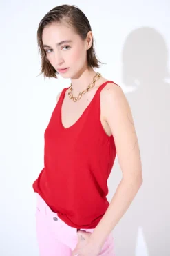 Best KIKISIX CANOTTA MAGLIA SPALLINI SOTTILI ROSSO