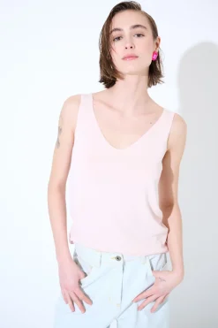 Outlet KIKISIX CANOTTA MAGLIA SPALLINI SOTTILI ROSA