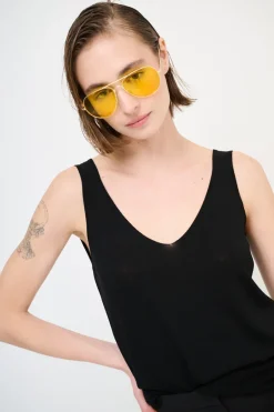 Clearance KIKISIX CANOTTA MAGLIA SPALLINI SOTTILI NERO