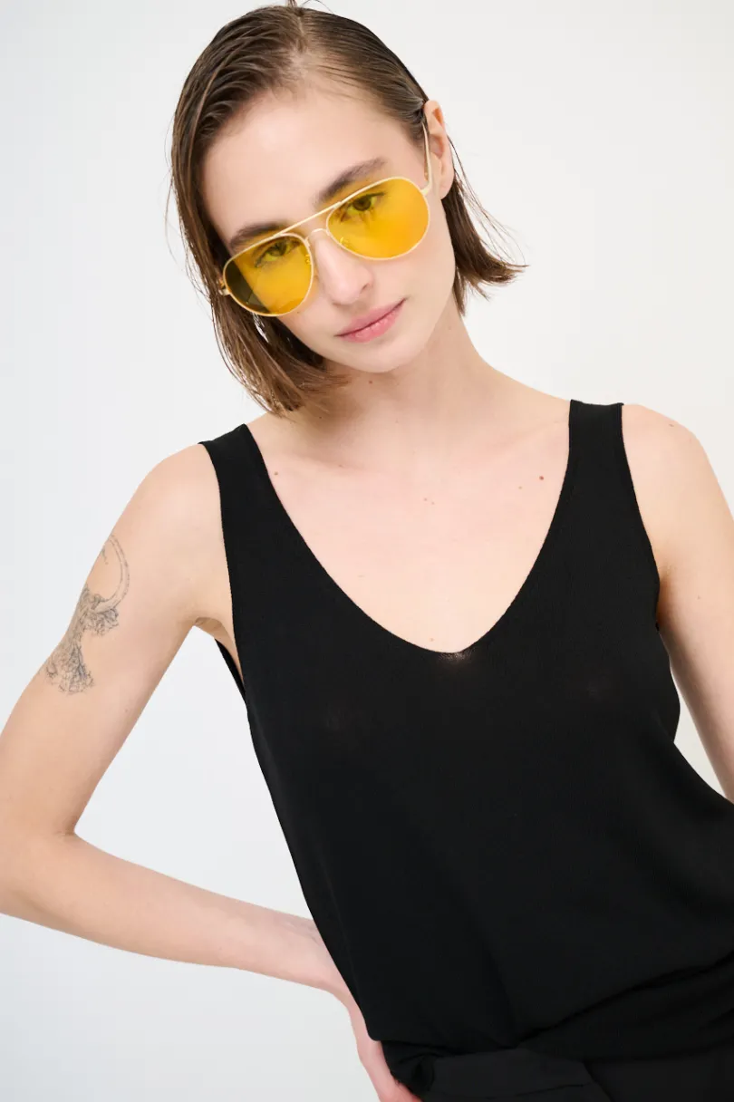 Clearance KIKISIX CANOTTA MAGLIA SPALLINI SOTTILI NERO