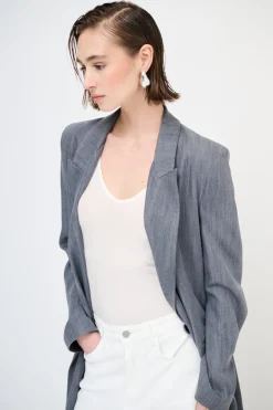 Online KIKISIX CAPPOTTO LUNGO DENIM TASCHE DOPPIO FILETTO 1 BOTTON GRIGIO