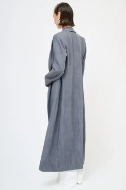 Online KIKISIX CAPPOTTO LUNGO DENIM TASCHE DOPPIO FILETTO 1 BOTTON GRIGIO